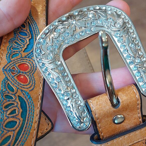 Vintage Nocona vegan Peach heart Angel wings Western Coastal belt 28 rhinestones - Picture 3 of 7